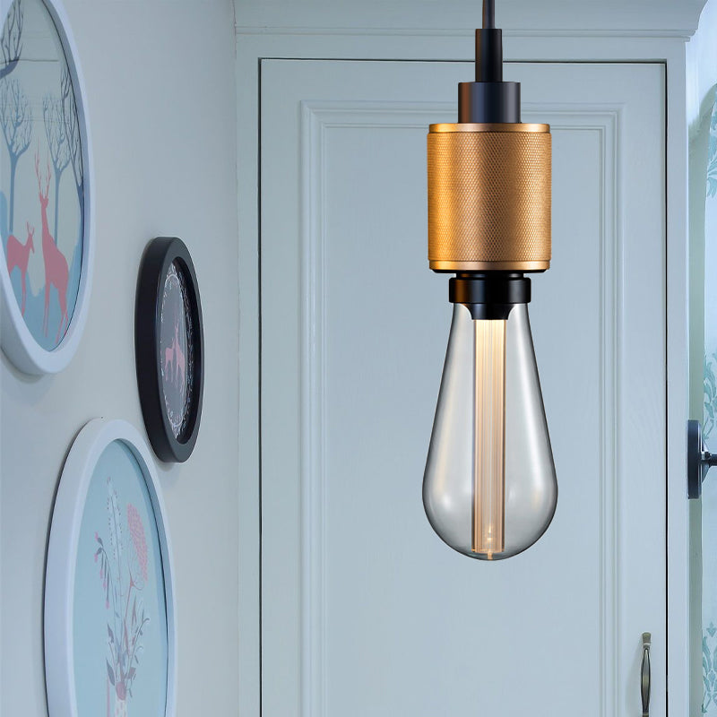 Metallic Open Bulb Pendant Lighting Retro Industrial 1 Light Restaurant Hanging Lamp in Black/Silver