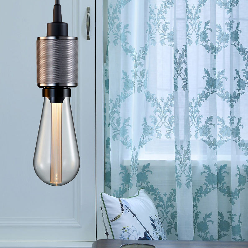 Metallic Open Bulb Pendant Lighting Retro Industrial 1 Light Restaurant Hanging Lamp in Black/Silver
