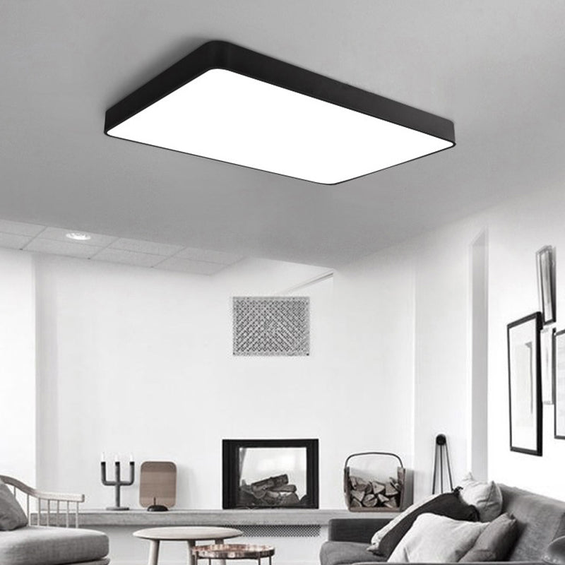 Led Bedroom Flush Mount with Rectangular Metal Shade Simple White/Black Flush Mount Light for Office