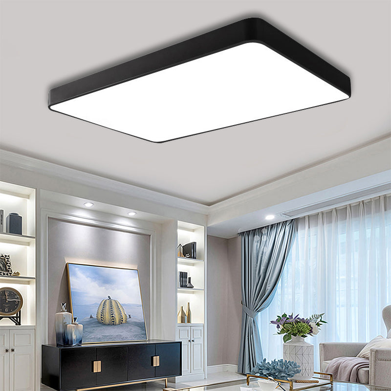 Led Bedroom Flush Mount with Rectangular Metal Shade Simple White/Black Flush Mount Light for Office