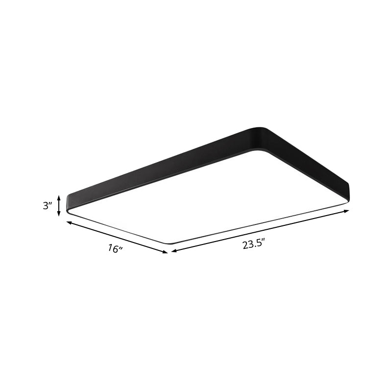 Led Bedroom Flush Mount with Rectangular Metal Shade Simple White/Black Flush Mount Light for Office