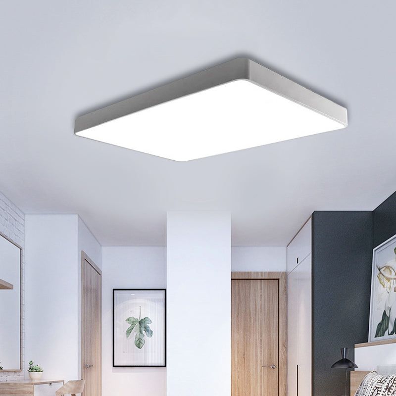 Led Bedroom Flush Mount with Rectangular Metal Shade Simple White/Black Flush Mount Light for Office
