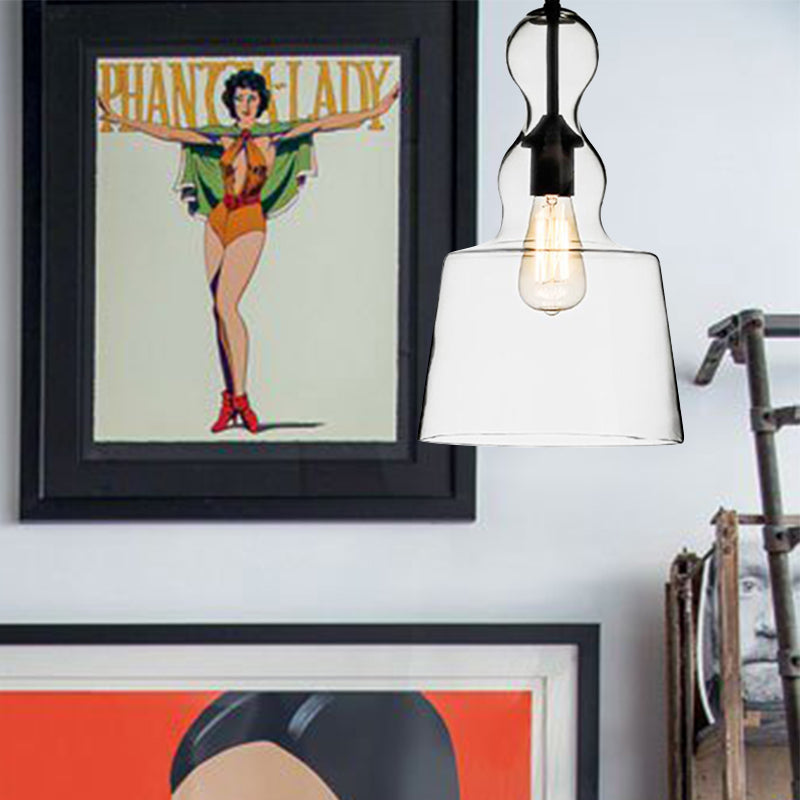 Clear Glass Urn/Trapezoid Pendant Lighting Industrial Style 1 Light Bedroom Hanging Light Fixture with Adjustable Rope