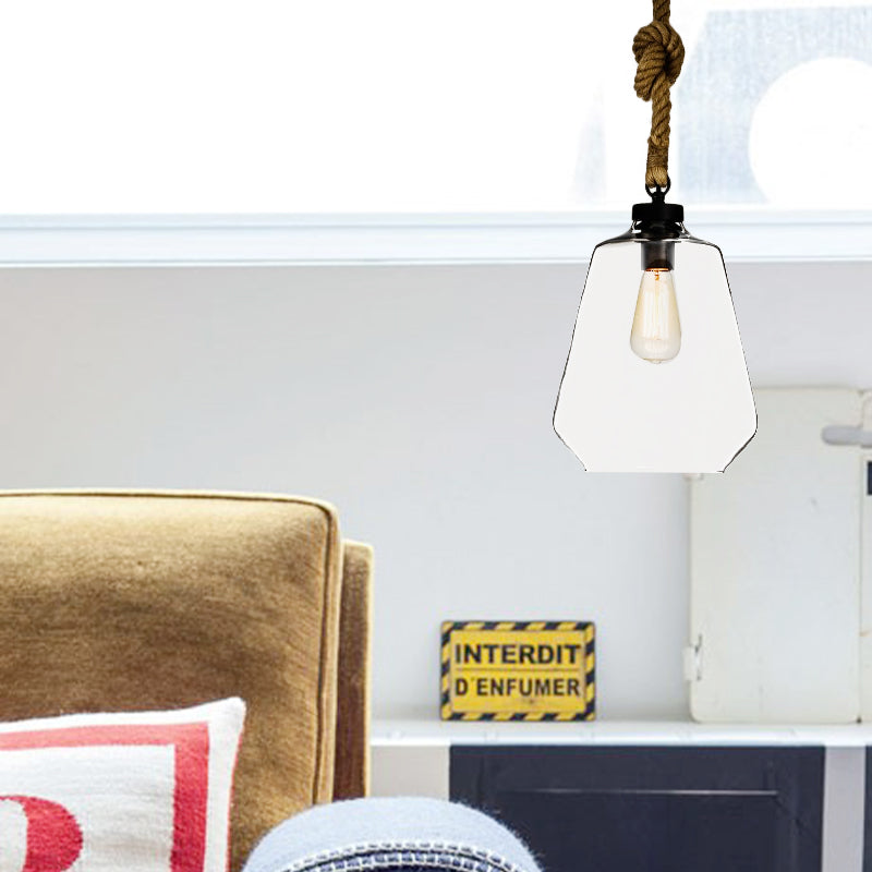 Clear Glass Urn/Trapezoid Pendant Lighting Industrial Style 1 Light Bedroom Hanging Light Fixture with Adjustable Rope