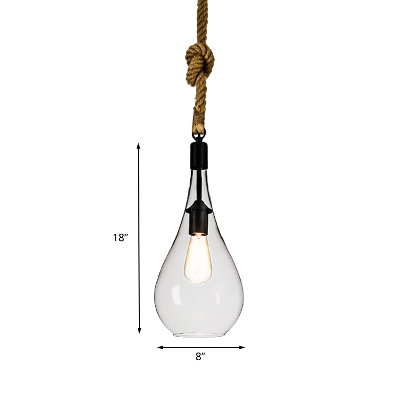 Clear Glass Urn/Trapezoid Pendant Lighting Industrial Style 1 Light Bedroom Hanging Light Fixture with Adjustable Rope