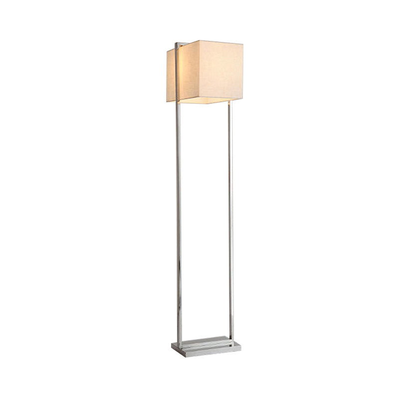 Rectangular Floor Standing Lamp Modernism Fabric Reading Floor Lamp in Beige with Metal Base