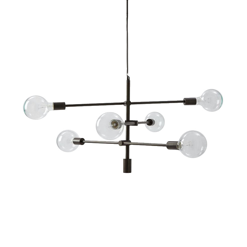 Lampada del lampadario in metallo mobile Modernista 6 luci illuminazione sospesa nera con lampadina esposta