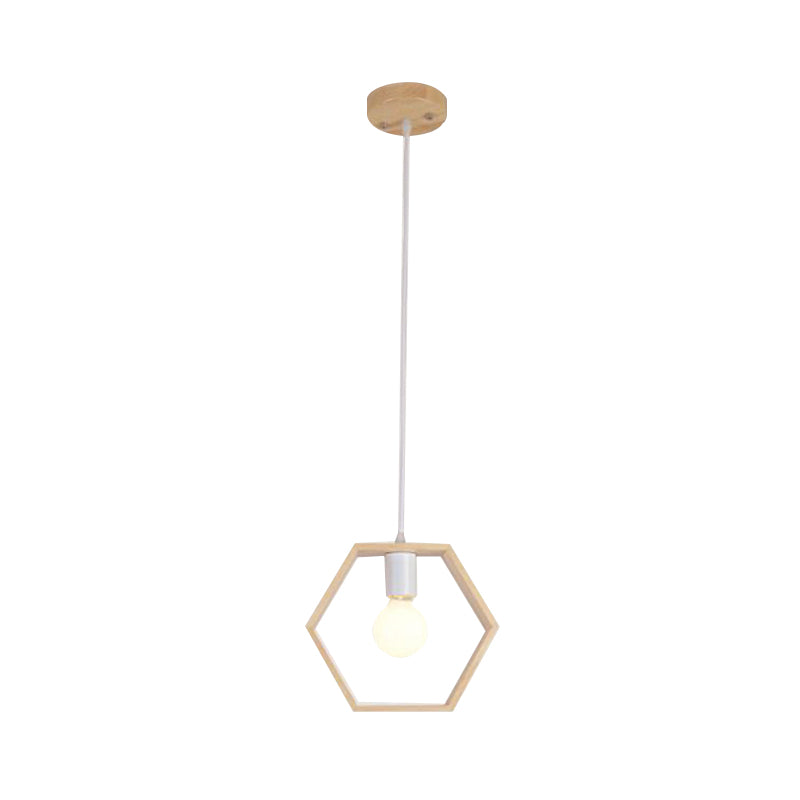 Triangle/Square/Hexagonal Drop Pendant Contemporary Wooden 1-Light Bedroom Ceiling Light Fixture