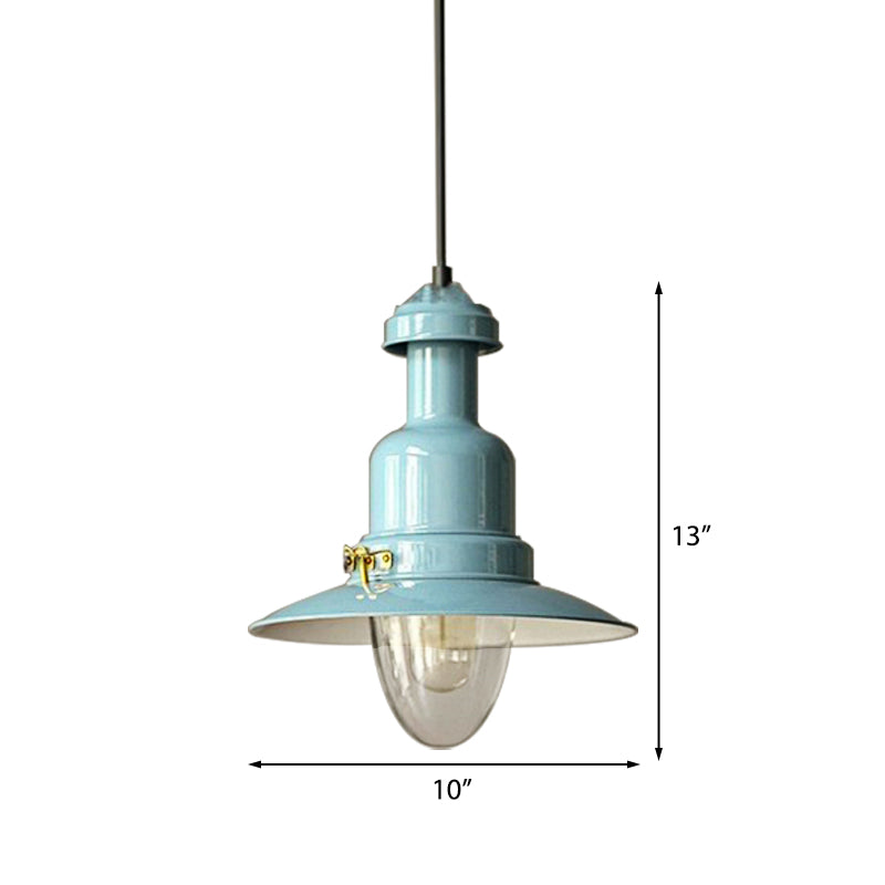 Industrial Stylish Saucer Ceiling Fixture 1 Light Metallic Pendant Lighting in Blue/Sky Blue/Yellow for Living Room