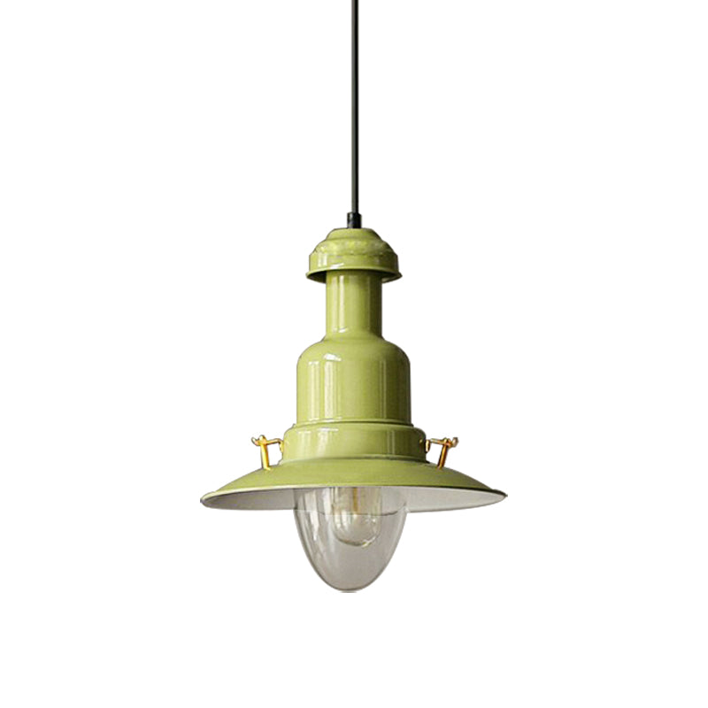 Industrial Stylish Saucer Ceiling Fixture 1 Light Metallic Pendant Lighting in Blue/Sky Blue/Yellow for Living Room