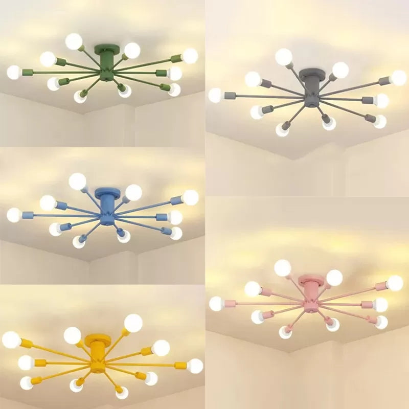 Moderne plafondlampen voor slaapkamer, 10-lichts Sputnik semi-inbouwverlichting voor kinderen, 8 "hoog x 48" in diameter