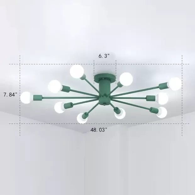 Moderne plafondlampen voor slaapkamer, 10-lichts Sputnik semi-inbouwverlichting voor kinderen, 8 "hoog x 48" in diameter