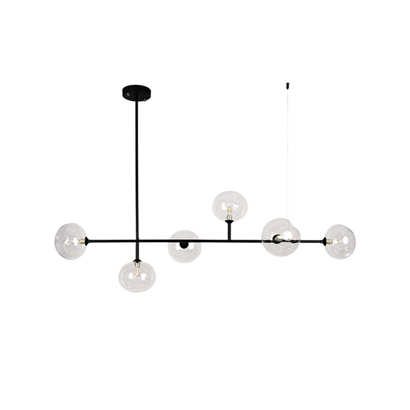 Glass Bubble Shade Hanging Chandelier for Restaurant 6 Lights Modern Metal Island Light in Black
