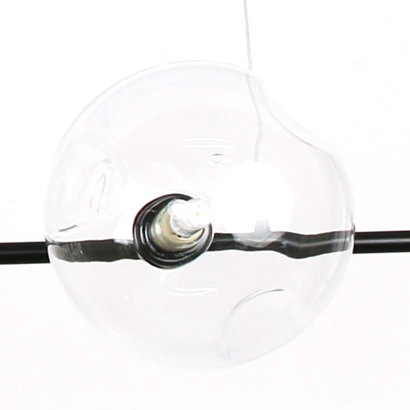Glass Bubble Shade Hanging Chandelier for Restaurant 6 Lights Modern Metal Island Light in Black