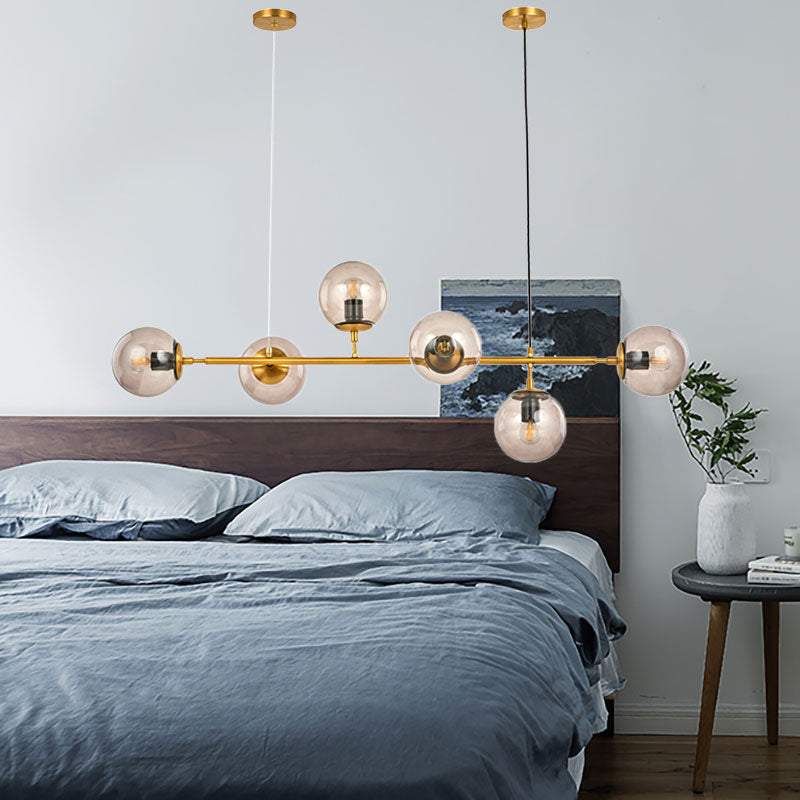 Smoke Gray Bubble Chandelier Lighting Six Lights Modern Glass Shade Island Light for Kitchen Dining Room