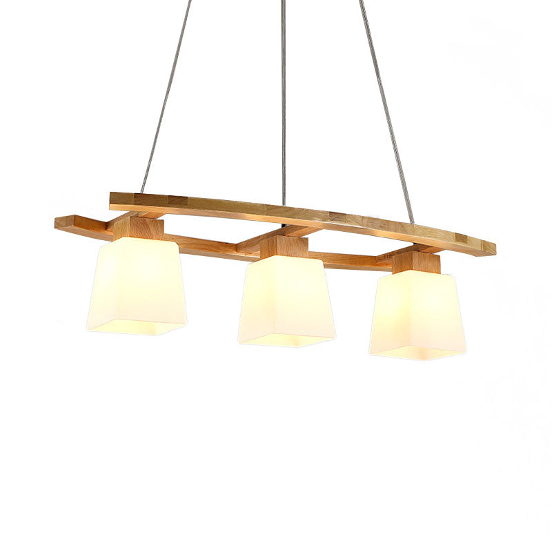 Square Shade Dining Room Island Lighting Glass and Wood Triple Light Nordic Hanging Lamp