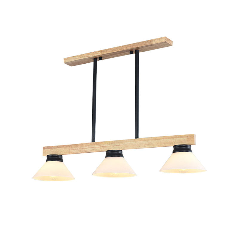 Wooden Cone Shade Island Chandelier 3/4 Heads Nordic Style Linear Pendant Light over Kitchen Island