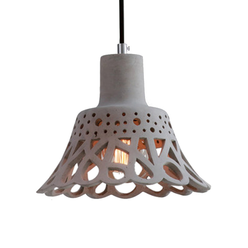 Iluminación colgante grabada en hormigón de estilo nórdico 1 luz colgante de gris claro/blanco/amarillo con tono geométrico/campana/acampanado
