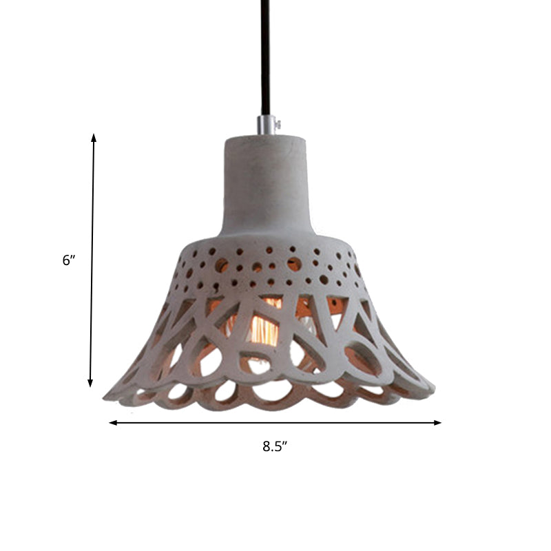 Iluminación colgante grabada en hormigón de estilo nórdico 1 luz colgante de gris claro/blanco/amarillo con tono geométrico/campana/acampanado