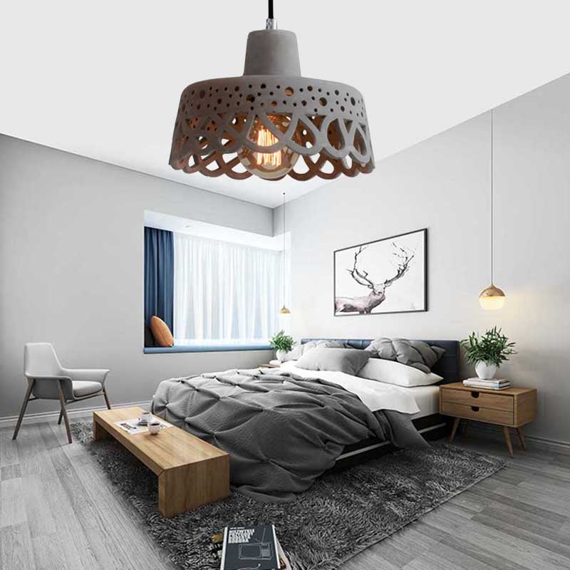Iluminación colgante grabada en hormigón de estilo nórdico 1 luz colgante de gris claro/blanco/amarillo con tono geométrico/campana/acampanado