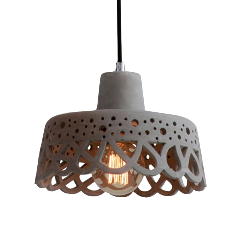 Iluminación colgante grabada en hormigón de estilo nórdico 1 luz colgante de gris claro/blanco/amarillo con tono geométrico/campana/acampanado