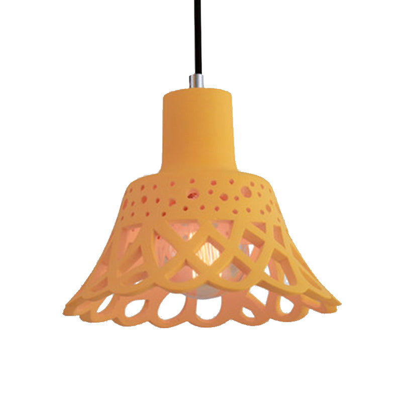 Iluminación colgante grabada en hormigón de estilo nórdico 1 luz colgante de gris claro/blanco/amarillo con tono geométrico/campana/acampanado