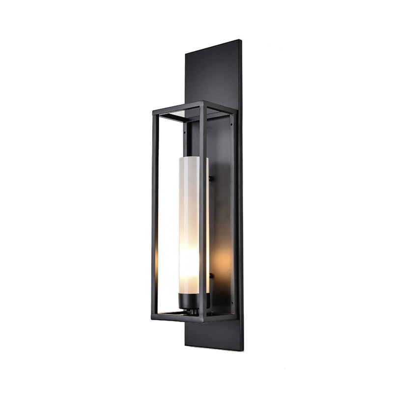 Black Rectangular Wall Lampy Modernisme Style 1 Éclairage d'applications en métal de bulbe avec nuance en verre cylindrique