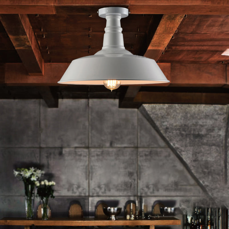 10"/14"/18" Dia Barn Dining Room Ceiling Light Fixture Vintage Style Iron 1 Light Black/White Semi Flush Ceiling Light
