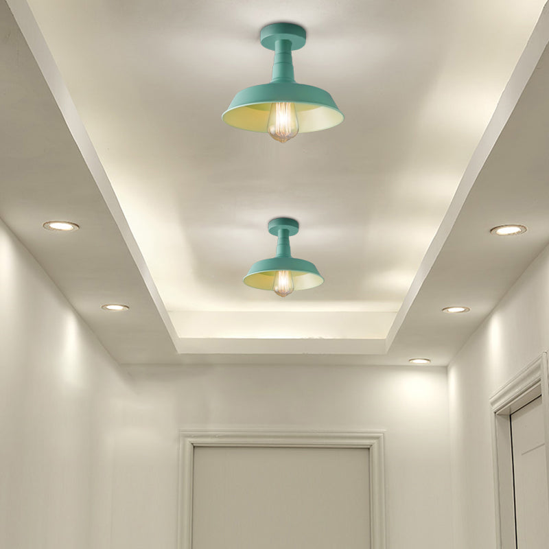 Lámpara de techo de metal con 1 luz de montaje semiempotrado de estilo vintage en azul/verde para pasillo