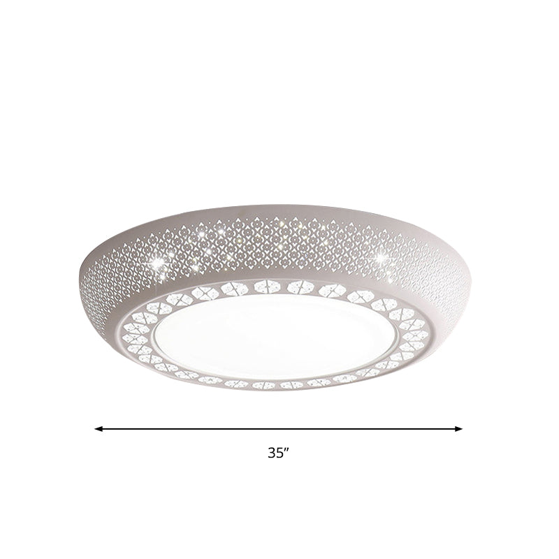 23"/42"/35" Wide Drum Shade Flush Mount Modern Acrylic White Ceiling Lighting with Crystal Accent for Bedroom Living Room