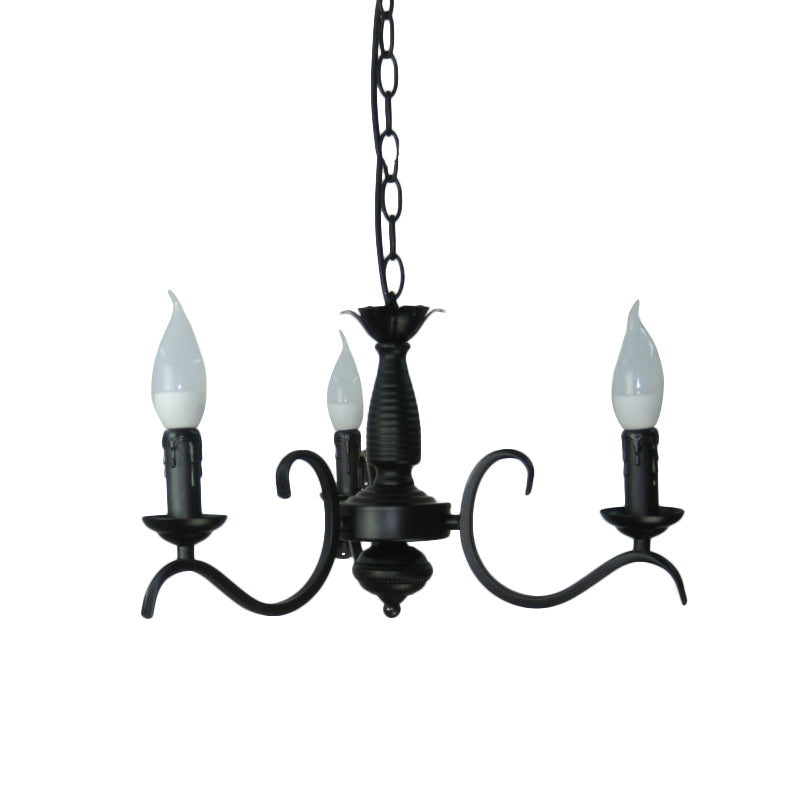 3/5 Heads Flameless Candle Chandelier Lighting Vintage Style Black Metallic Hanging Lamp for Living Room