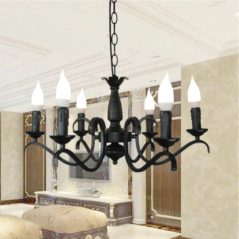3/5 Heads Flameless Candle Chandelier Lighting Vintage Style Black Metallic Hanging Lamp for Living Room