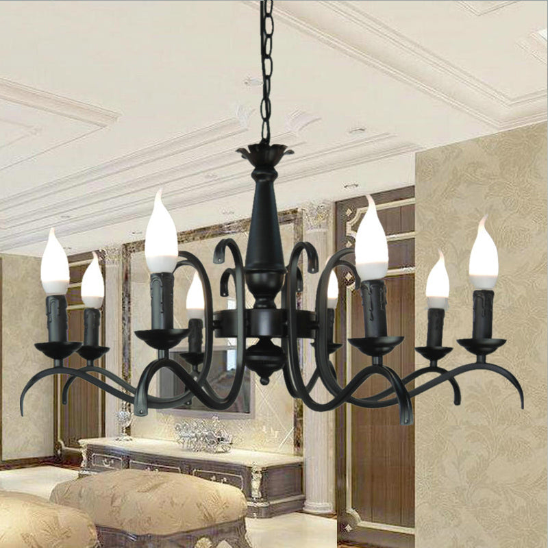 3/5 Heads Flameless Candle Chandelier Lighting Vintage Style Black Metallic Hanging Lamp for Living Room
