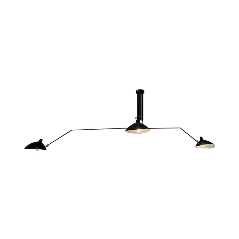 Metallic Cone Shade Semi Flush Chandelier Industrial Style 3-Light Indoor Semi Flush Mount Lighting in Black