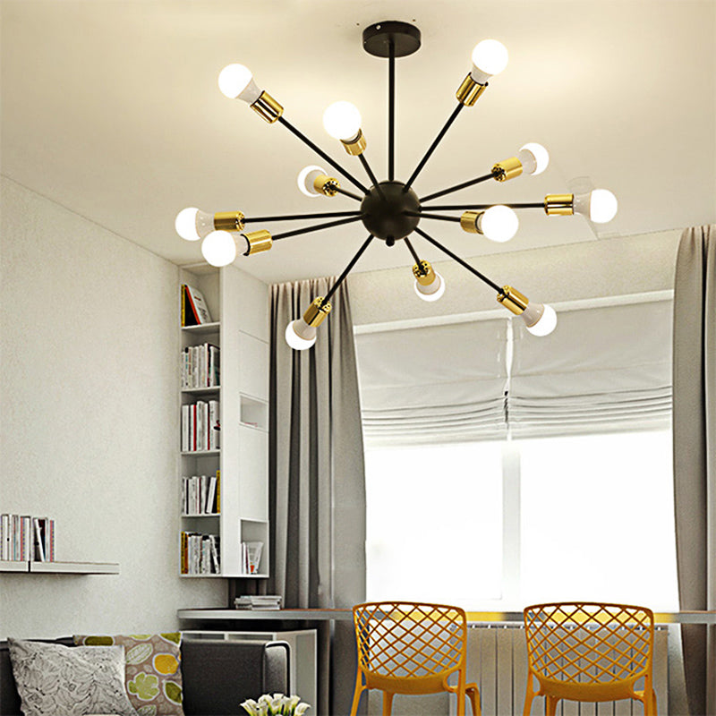 12 Lights Metal Ceiling Light Fixture Industrial Style Black Finish Sputnik Indoor Semi Flush Mount Lighting