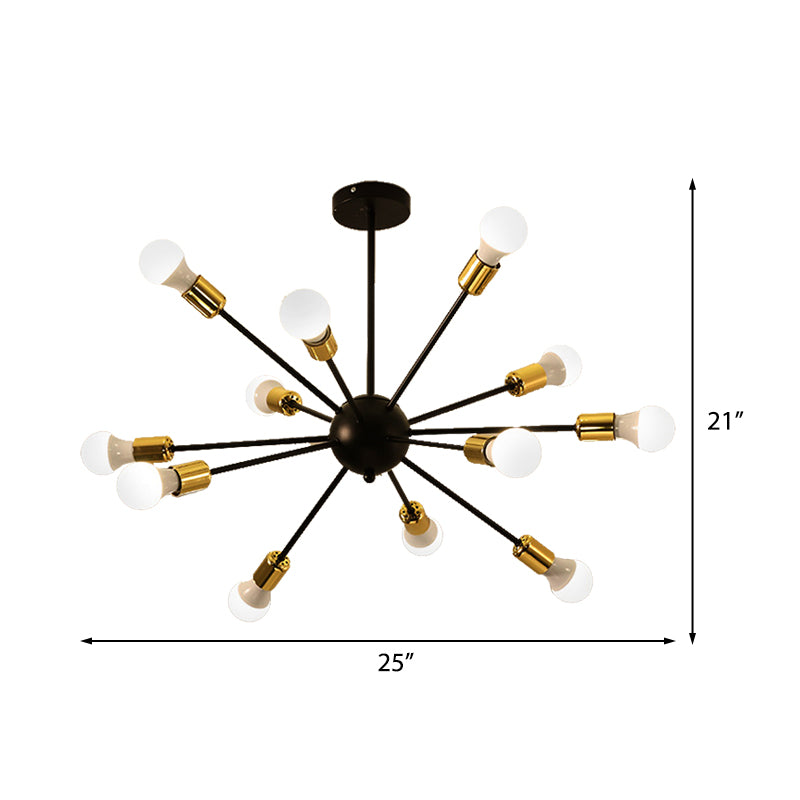 12 Lights Metal Ceiling Light Fixture Industrial Style Black Finish Sputnik Indoor Semi Flush Mount Lighting