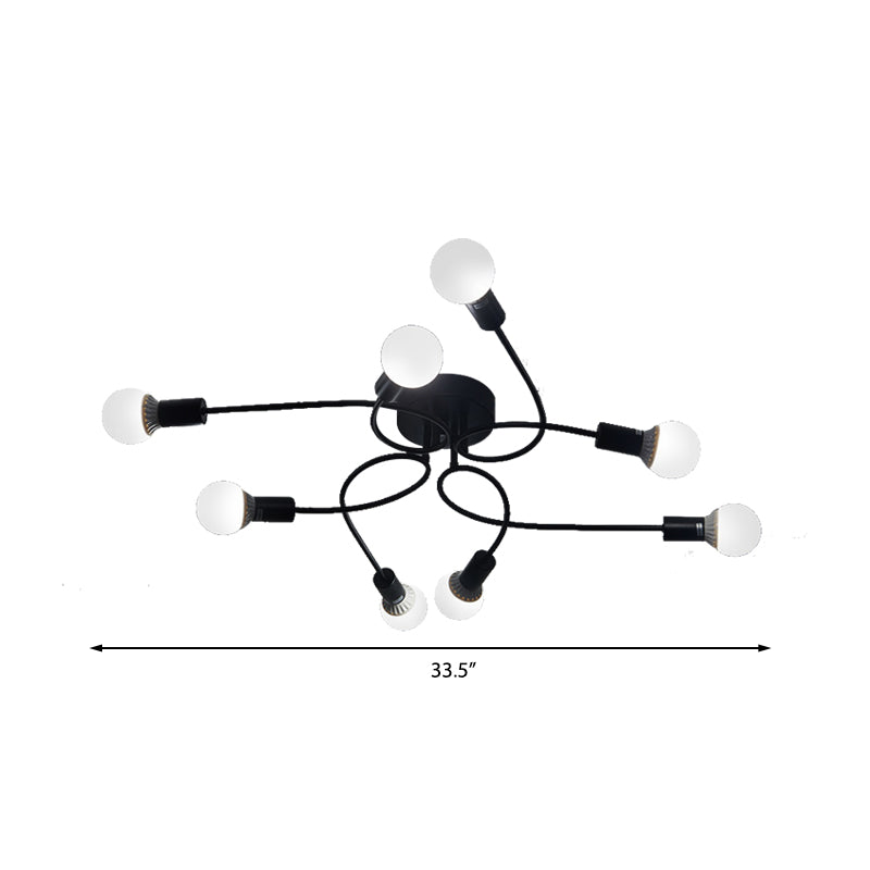 Lámpara de techo con brazo trenzado de estilo vintage, 8 luces, iluminación metálica de montaje semiempotrado en negro/blanco para sala de estar