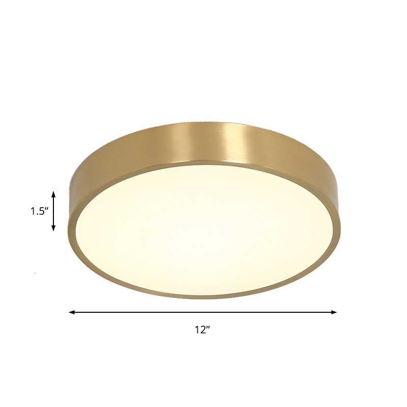 12"/16"/19.5" Dia Ultra Thin Drum Ceiling Flush Modern Brass LED Bedroom Flush Mount Light with Acrylic Diffuser in Warm/White