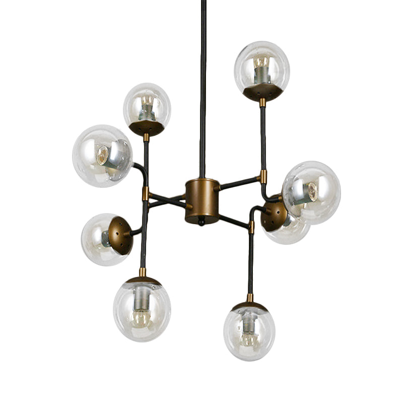 Black/Chrome/Clear Glass Globe Hanging Chandelier Industrial 8/9-Light Living Room Pendant Light