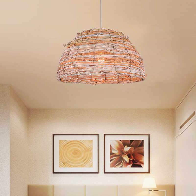 Beige Dome Shade plafond Light Light Rustic Bine Single Pendant Light for Restaurant