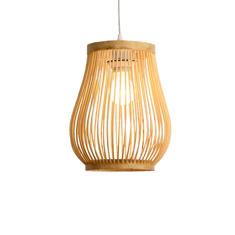 Bambus gewebter Schatten Anhänger Deckenleichter Asiatischer Stil 1 Glühbirne Beige Hanging Lampe, 7 "/8" breit