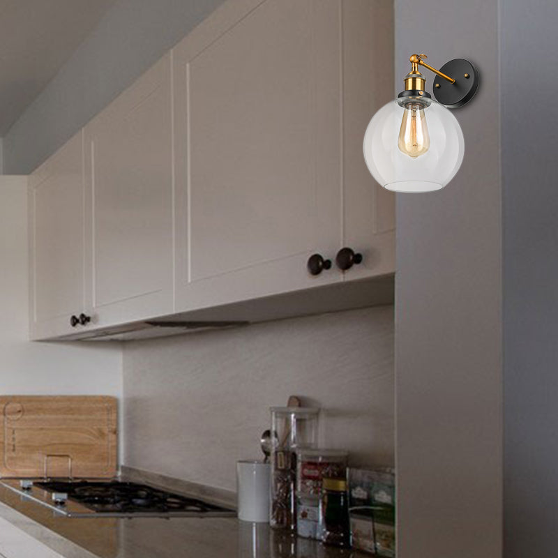Klare Glasblase Wandleuchte Antiquität 1 Licht Wohnzimmer Beleuchtung in Messing