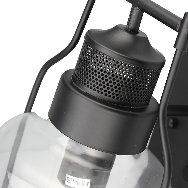 Zylinderkorridorwandleuchte Industrieklares Glas 1 hellschwarze Verlastung mit Käfig