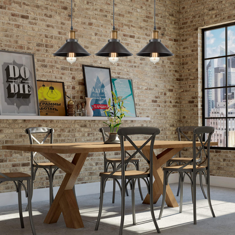 3 Pack Cone Shade Restaurant Anhänger leichte Vintage Metal 1 Hellschwarz Hanging Deckenleuchte