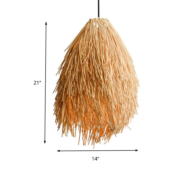 Beige Teardrop Anhängerlampe Asian Stylish 1-Fulb Rattan Hanging Leuchte für das Restaurant