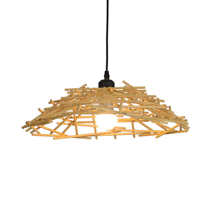 13 "/18" breites Holz Vogel Nest Suspension Anhänger Leichte Japanisch 1 Glühbirne Bambus Hängende Lampe für Schlafzimmer Esszimmer