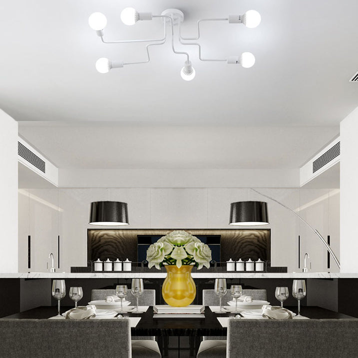 Retro techo expuesto con lámparas semiincorporadas de metal ligero incrustadas 4 / 6, con diseño de latón antiguo / Sputnik negro