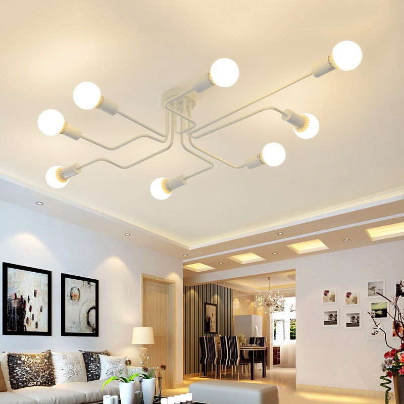 Retro techo expuesto con lámparas semiincorporadas de metal ligero incrustadas 4 / 6, con diseño de latón antiguo / Sputnik negro