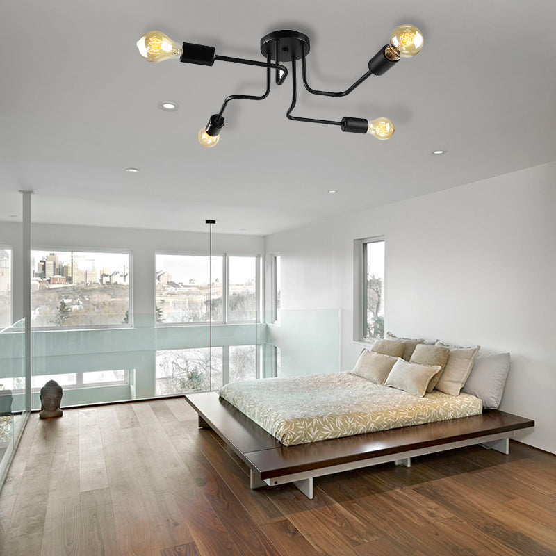 Retro techo expuesto con lámparas semiincorporadas de metal ligero incrustadas 4 / 6, con diseño de latón antiguo / Sputnik negro