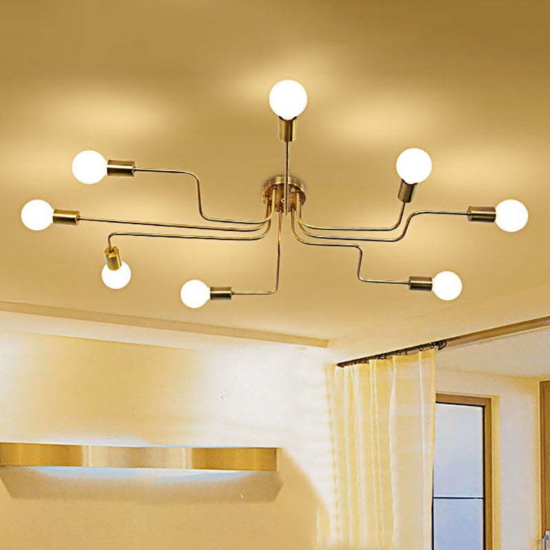 Retro techo expuesto con lámparas semiincorporadas de metal ligero incrustadas 4 / 6, con diseño de latón antiguo / Sputnik negro